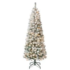 National Tree Company First Traditions Pre-Lit Acacia Flocked Tree Medium Christmas Tree, Clear Incandescent Lights, Plug In, 6 Ft
