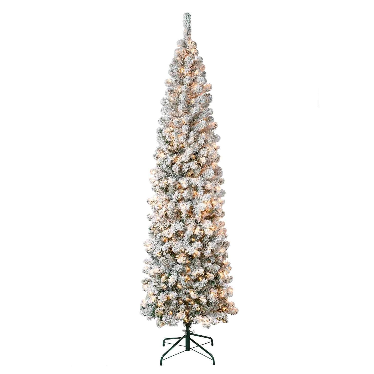 First Traditions Pre-Lit Acacia Flocked Tree Slim Christmas Tree, Clear Incandescent Lights, Plug In, 7.5 Ft 3 First Traditions Pre-Lit Acacia Flocked Tree Slim Christmas Tree, Clear Incandescent Lights, Plug In, 7.5 Ft