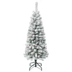 First Traditions Acacia Flocked Tree Slim Christmas Tree, 4.5 Ft