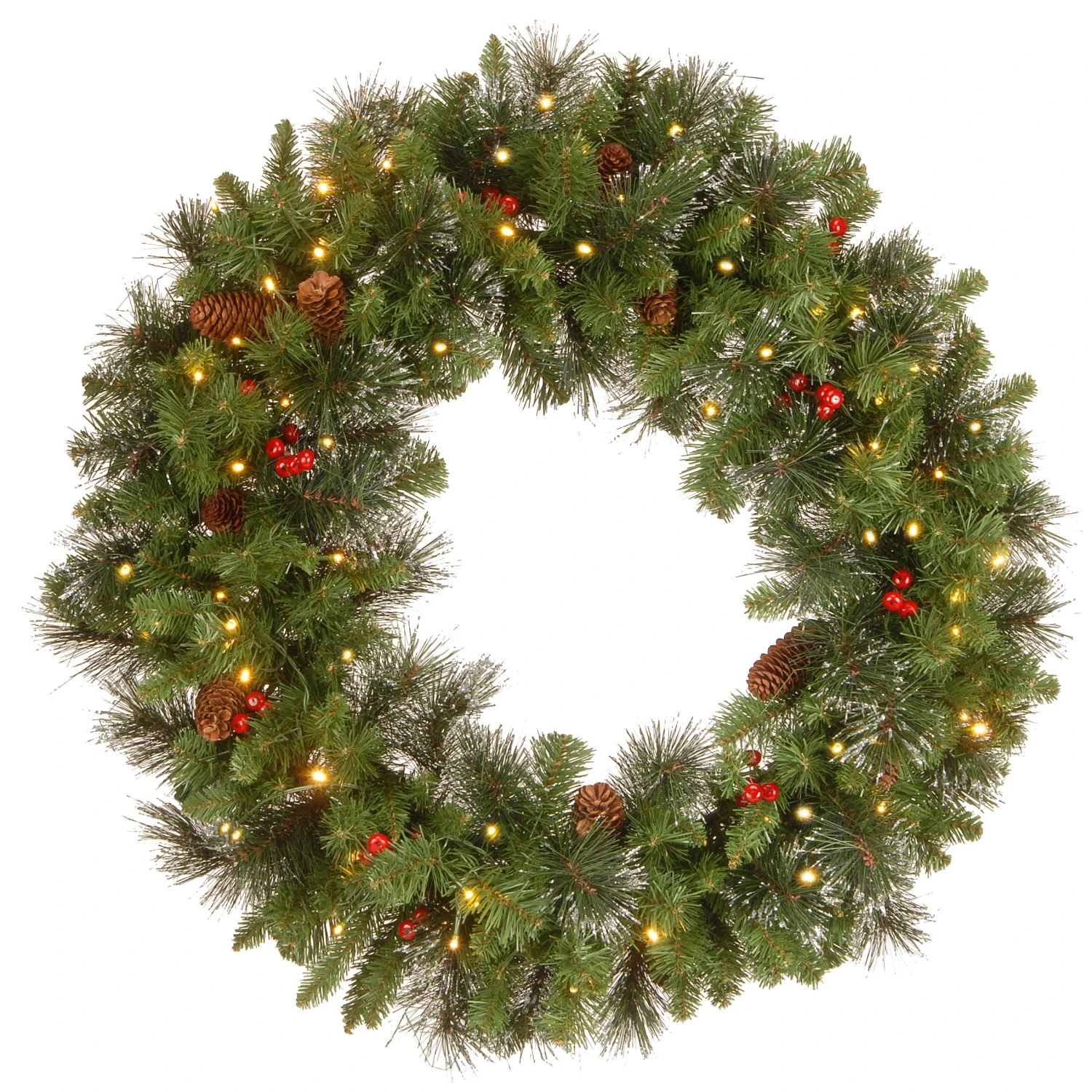 National Tree Company Pre-Lit Artificial Christmas Wreath, Green, Carolina Pine, White Lights, Decorated With Pine Cones, Berry Clusters, Frosted Branches, Christmas Collection, 30 Inches 3 National Tree Company Pre-Lit Artificial Christmas Wreath, Green, Carolina Pine, White Lights, Decorated With Pine Cones, Berry Clusters, Frosted Branches, Christmas Collection, 30 Inches