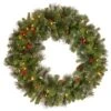 National Tree Company Pre-Lit Artificial Christmas Wreath, Green, Crestwood Spruce, White Lights, Decorated With Pine Cones, Berry Clusters, Frosted Branches, Christmas Collection, 30 Inches -National Tree Company CW7 309L 30W B1