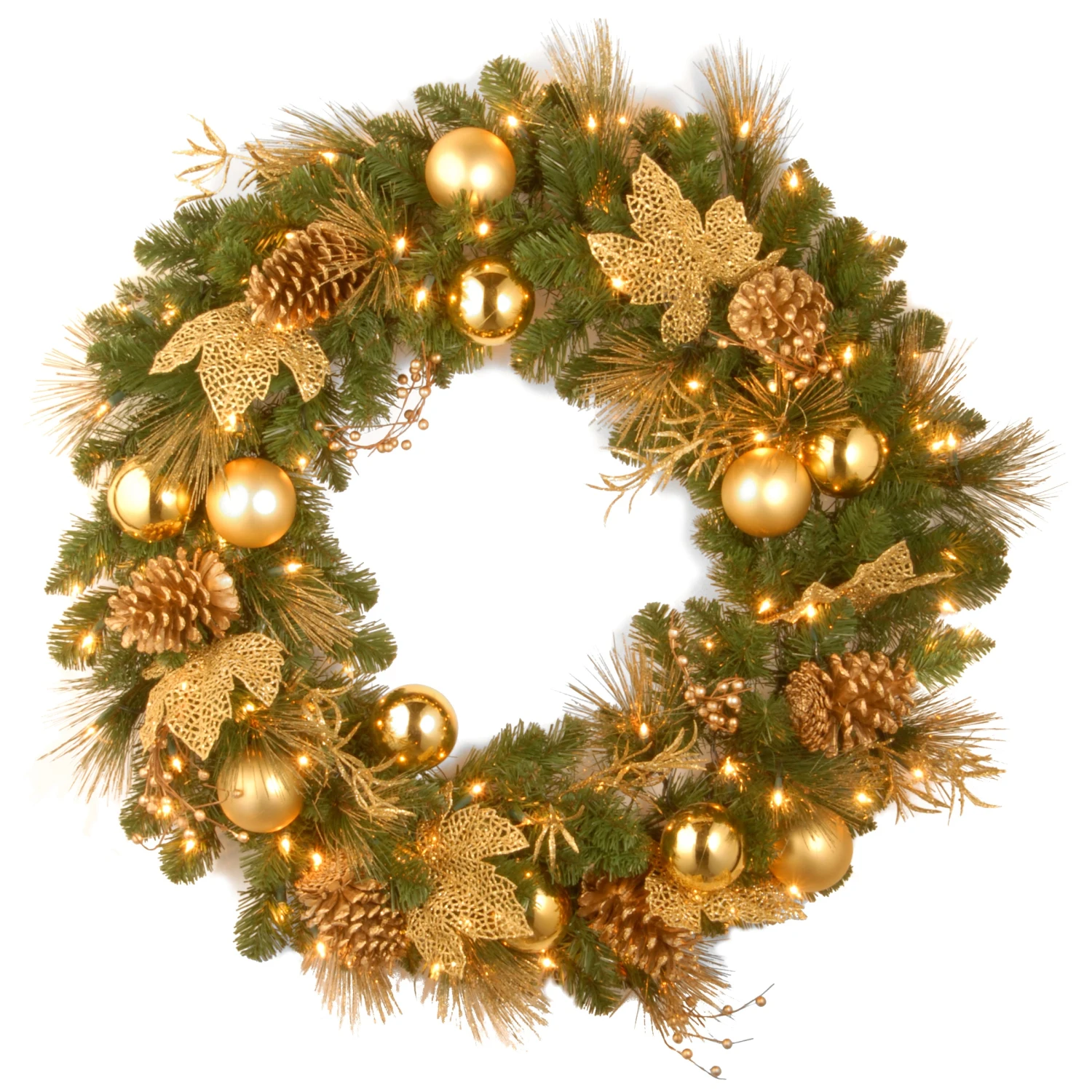 National Tree Company Pre-Lit Artificial Christmas Wreath, Green, Elegance, White Lights, Decorated With Pine Cones, Berry Clusters, Ball Ornaments, Christmas Collection, 36 Inches 3 National Tree Company Pre-Lit Artificial Christmas Wreath, Green, Elegance, White Lights, Decorated With Pine Cones, Berry Clusters, Ball Ornaments, Christmas Collection, 36 Inches