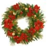 National Tree Company Pre-Lit Artificial Christmas Wreath, Green, Classical, White Lights, Decorated With Pine Cones, Berry Clusters, Poinsettia Flowers, Ball Ornaments, Christmas Collection, 36 Inches