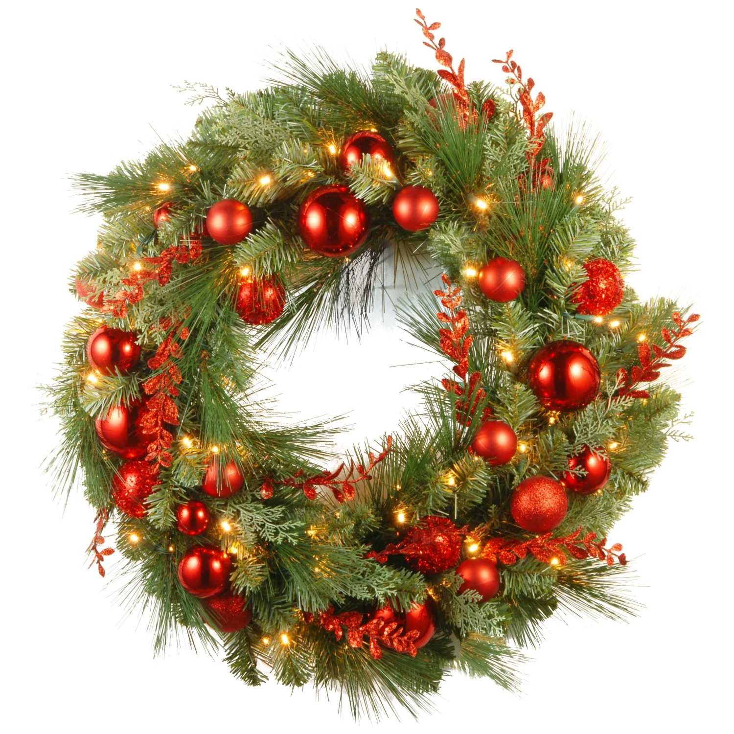 National Tree Company Pre-Lit Artificial Christmas Wreath, Green, Evergreen, White Lights, Decorated With Ball Ornaments, Red Sprigs, Christmas Collection, 30 Inches 3 National Tree Company Pre-Lit Artificial Christmas Wreath, Green, Evergreen, White Lights, Decorated With Ball Ornaments, Red Sprigs, Christmas Collection, 30 Inches