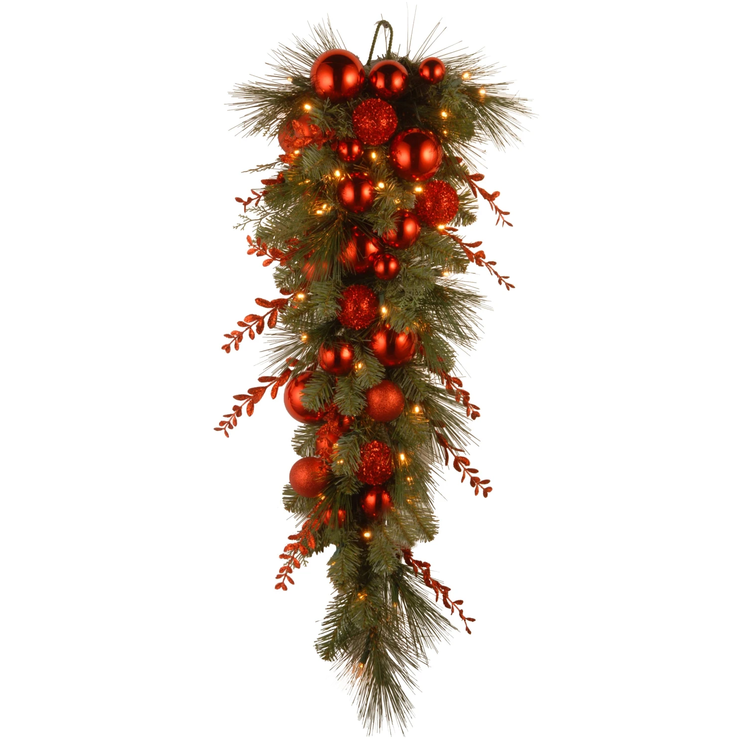 National Tree Company Pre-Lit Artificial Christmas Teardrop, Green, Evergreen, White Lights, Decorated With Red Ball Ornaments, Branches, Christmas Collection, 36 Inches 3 National Tree Company Pre-Lit Artificial Christmas Teardrop, Green, Evergreen, White Lights, Decorated With Red Ball Ornaments, Branches, Christmas Collection, 36 Inches