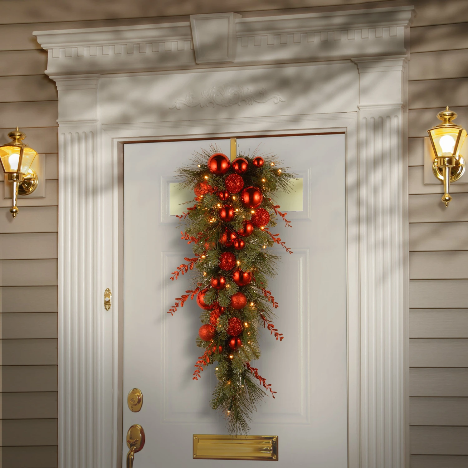 National Tree Company Pre-Lit Artificial Christmas Teardrop, Green, Evergreen, White Lights, Decorated With Red Ball Ornaments, Branches, Christmas Collection, 36 Inches 4 National Tree Company Pre-Lit Artificial Christmas Teardrop, Green, Evergreen, White Lights, Decorated With Red Ball Ornaments, Branches, Christmas Collection, 36 Inches - Image 2