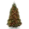 Pre-Lit Artificial Full Christmas Tree, Green, Dunhill Fir, Multicolor Lights, Includes Stand, 6.5 Feet