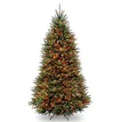 Pre-Lit Artificial Full Christmas Tree, Green, Dunhill Fir, Multicolor Lights, Includes Stand, 9 Feet