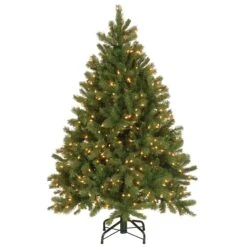 Pre-Lit 'Feel Real' Artificial Full Downswept Christmas Tree, Green, Douglas Fir, White Lights, Includes Stand, 4.5 Feet