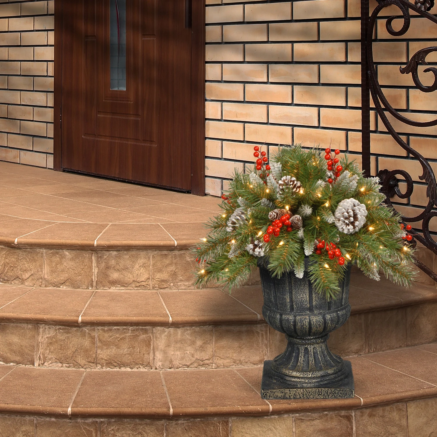 National Tree Company 22" Frosted Berry Urn Filler With Battery Operated LED Lights 4 National Tree Company 22" Frosted Berry Urn Filler With Battery Operated LED Lights - Image 2