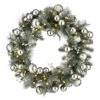 National Tree Company Pre-Lit Artificial Christmas Wreath, Green, Snowy Silver Pine, White Lights, Decorated With Ball Ornaments, Berry Clusters, Christmas Collection, 30 Inches