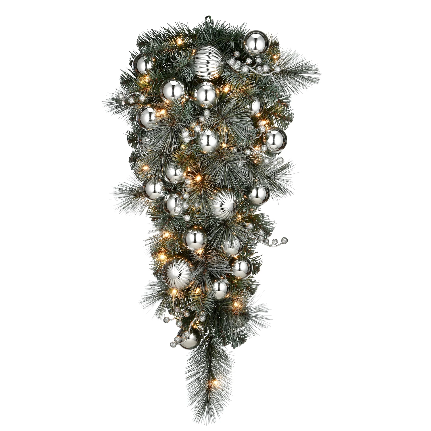 National Tree Company Pre-Lit Artificial Christmas Teardrop, Green, Silver Pine, White Lights, Decorated With Ball Ornaments, Berry Clusters, Christmas Collection, 36 Inches 3 National Tree Company Pre-Lit Artificial Christmas Teardrop, Green, Silver Pine, White Lights, Decorated With Ball Ornaments, Berry Clusters, Christmas Collection, 36 Inches