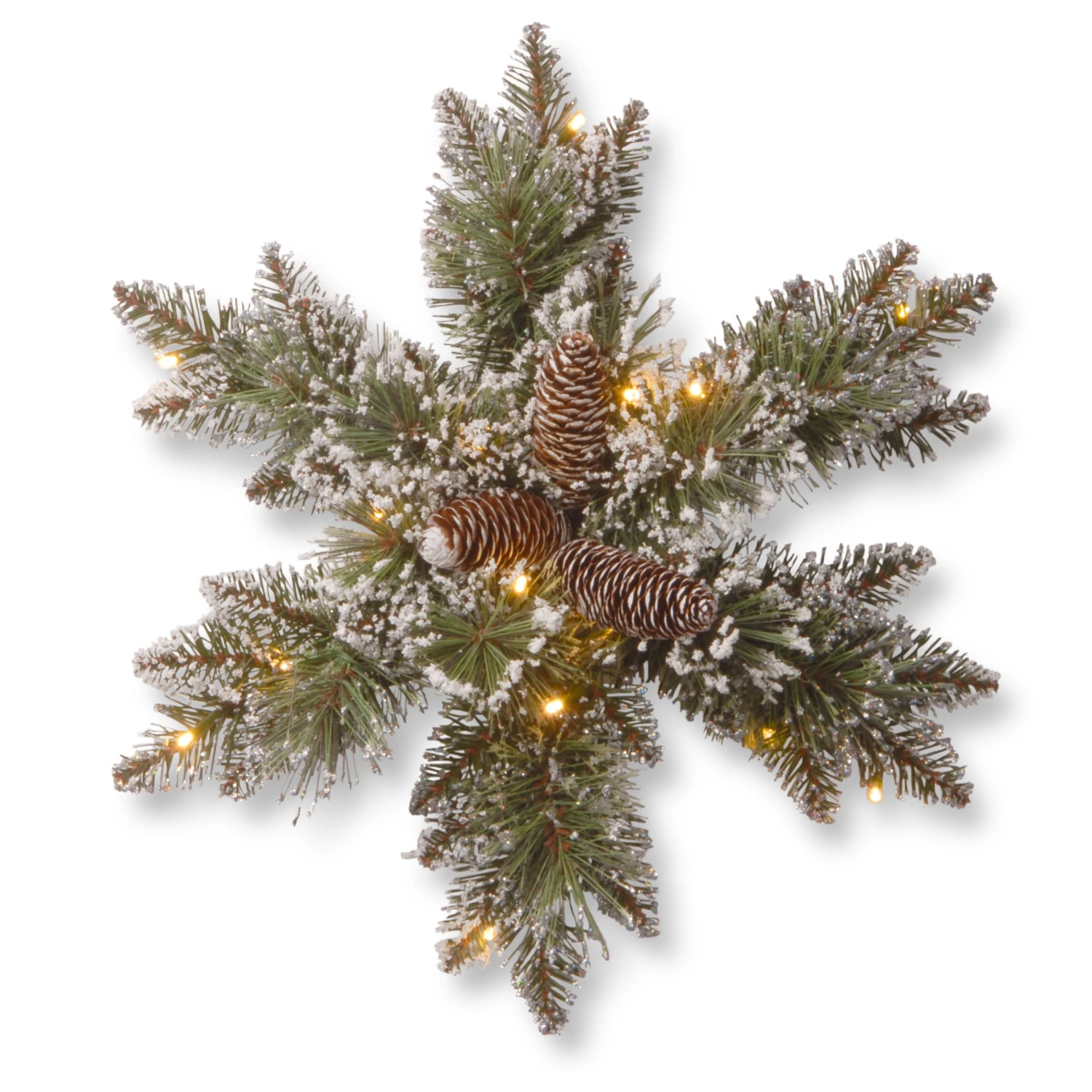 National Tree Company Pre-Lit Artificial Christmas Hanging Snowflake, Green, Glittery Bristle Pine, Decorated With Pine Cones, Frosted Branches, Christmas Collection, 18 Inches 3 National Tree Company Pre-Lit Artificial Christmas Hanging Snowflake, Green, Glittery Bristle Pine, Decorated With Pine Cones, Frosted Branches, Christmas Collection, 18 Inches