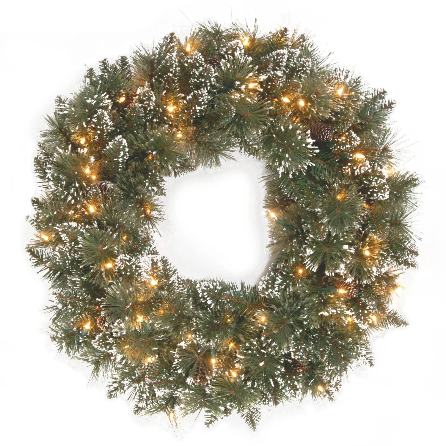 National Tree Company Pre-Lit Artificial Christmas Wreath, Green, Glittery Bristle Pine, White Lights, Decorated With Frosted Branches, Pine Cones, Christmas Collection, 24 Inches 3 National Tree Company Pre-Lit Artificial Christmas Wreath, Green, Glittery Bristle Pine, White Lights, Decorated With Frosted Branches, Pine Cones, Christmas Collection, 24 Inches