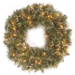National Tree Company, Pre-Lit Artificial Christmas Wreath, Glittery Bristle Pine With Twinkly LED Lights, Plug In, 30 In