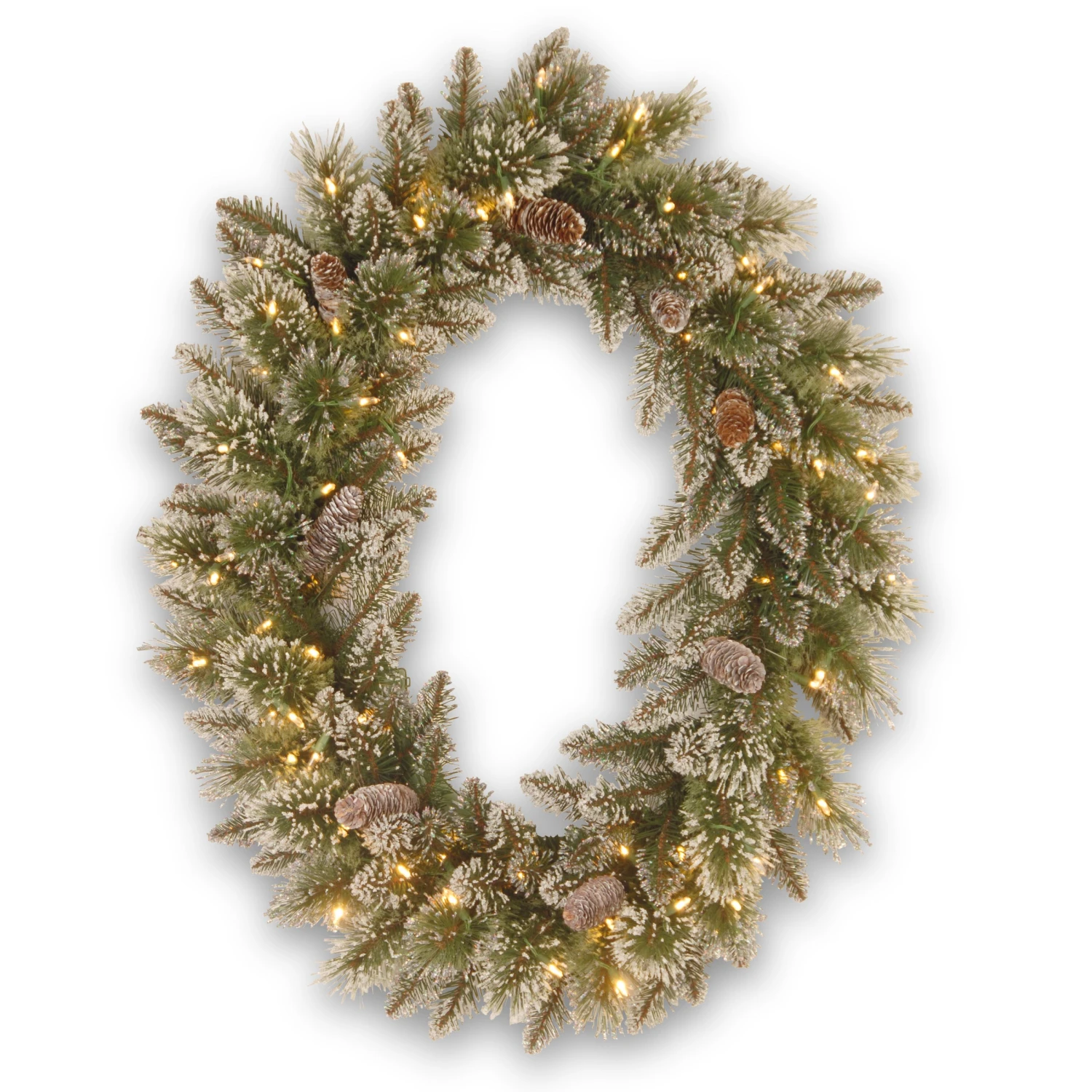 National Tree Company Pre-Lit Artificial Christmas Oval Wreath, Green, Glittery Bristle Pine, White Lights, Decorated With Pine Cones, Frosted Branches, Christmas Collection, 21 Inches 3 National Tree Company Pre-Lit Artificial Christmas Oval Wreath, Green, Glittery Bristle Pine, White Lights, Decorated With Pine Cones, Frosted Branches, Christmas Collection, 21 Inches