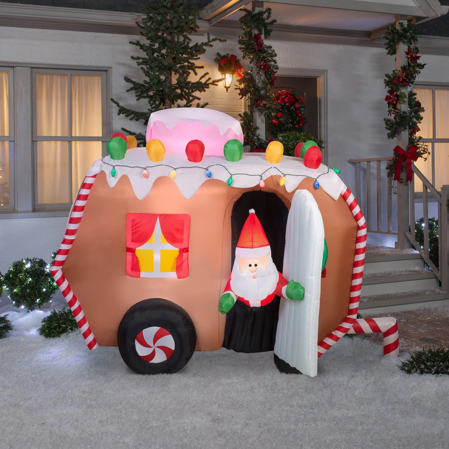 National Tree Company Inflatable Gingerbread Trailer With Santa, LED Lights, Plug In, Christmas Collection, 7.5 Feet 4 National Tree Company Inflatable Gingerbread Trailer With Santa, LED Lights, Plug In, Christmas Collection, 7.5 Feet - Image 2