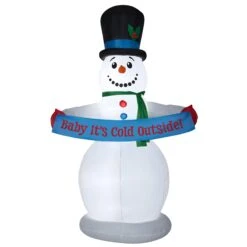 National Tree Company Inflatable Snowman With Sign, LED Lights, Plug In, Christmas Collection, 8 Feet