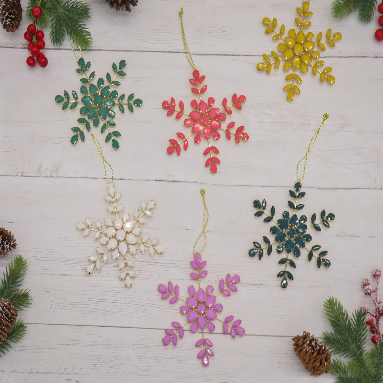 National Tree Company 6 Piece HGTV Home Collection Beaded Snowflake Ornaments 4 National Tree Company 6 Piece HGTV Home Collection Beaded Snowflake Ornaments - Image 2