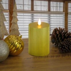 National Tree Company 4x10 HGTV Home Collection Flameless Georgetown Pillar Candle, Gold -National Tree Company HGTAR100 0410MG 2