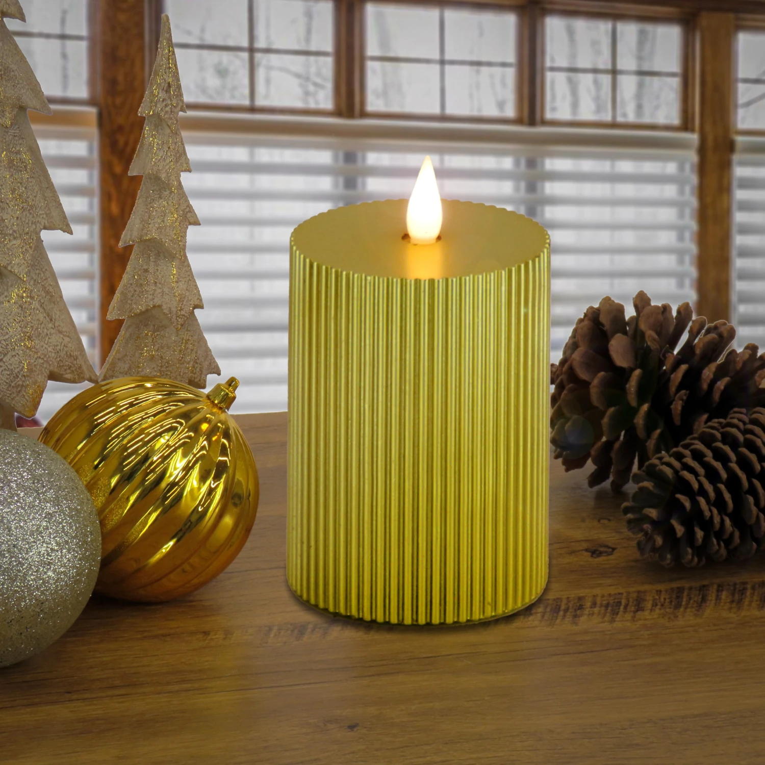 National Tree Company 5x7 HGTV Home Collection Flameless Georgetown Pillar Candle, Gold 4 National Tree Company 5x7 HGTV Home Collection Flameless Georgetown Pillar Candle, Gold - Image 2