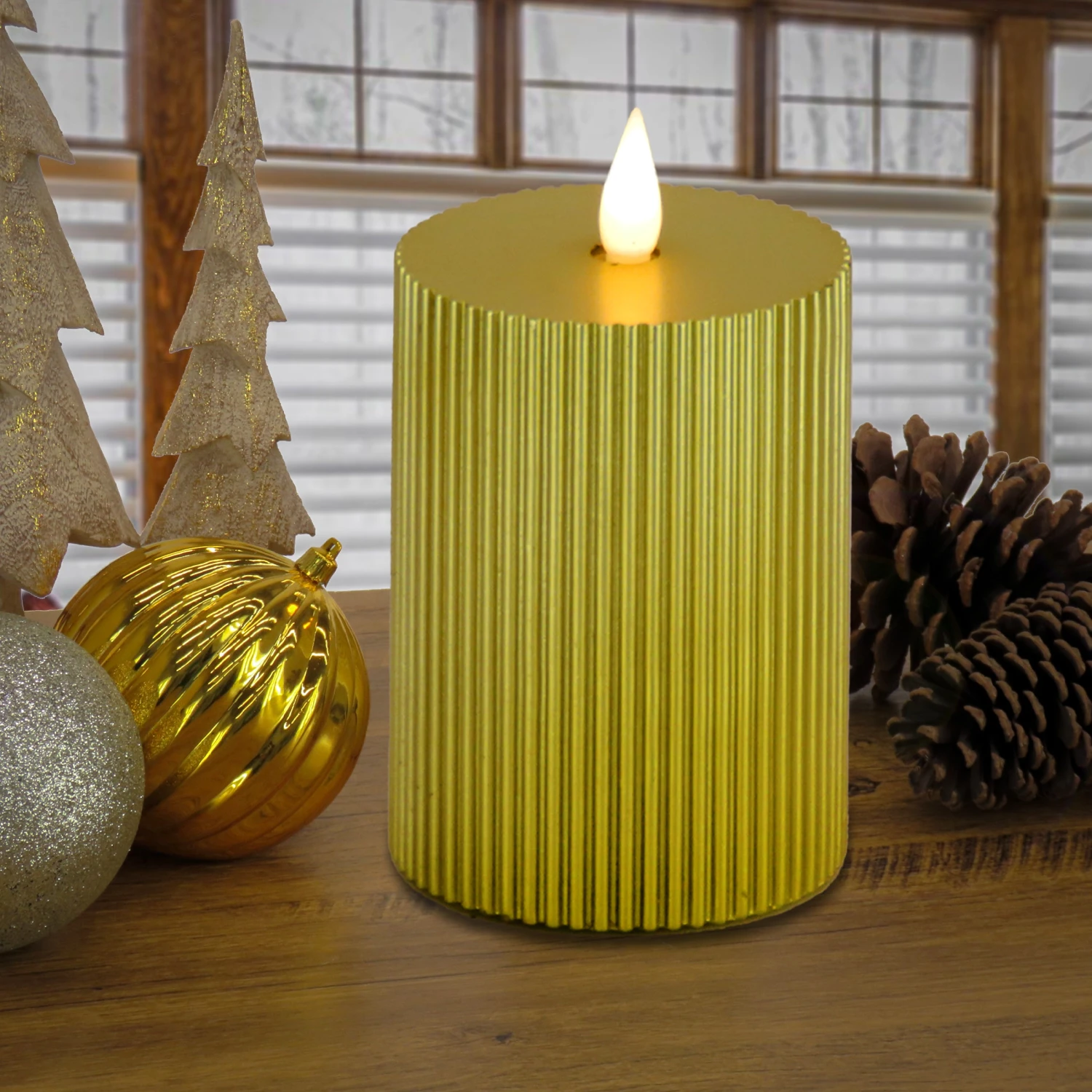 National Tree Company 5x11 HGTV Home Collection Flameless Georgetown Pillar Candle, Gold 4 National Tree Company 5x11 HGTV Home Collection Flameless Georgetown Pillar Candle, Gold - Image 2