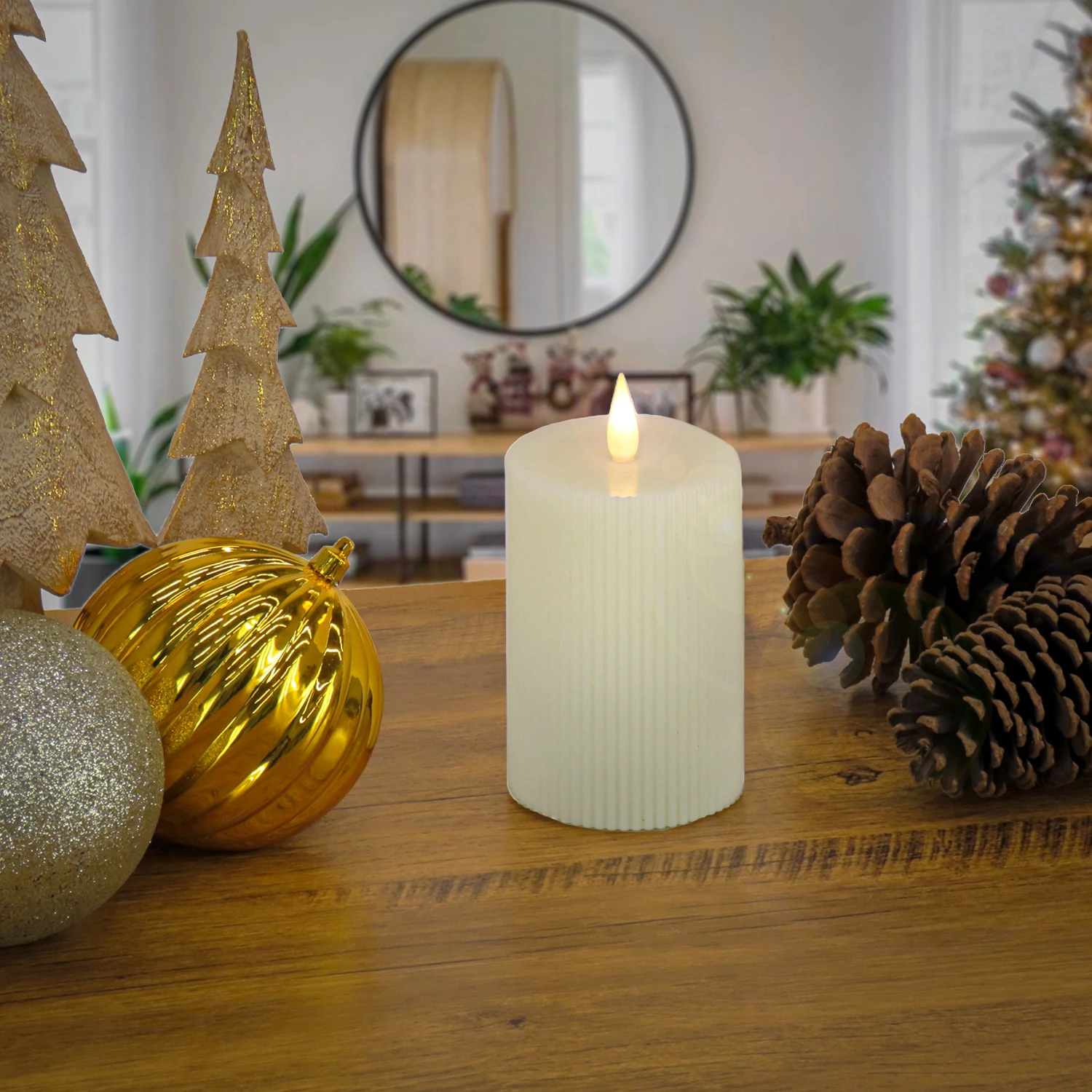 National Tree Company 3x7 HGTV Home Collection Flameless Georgetown Pillar Candle, Ivory 4 National Tree Company 3x7 HGTV Home Collection Flameless Georgetown Pillar Candle, Ivory - Image 2