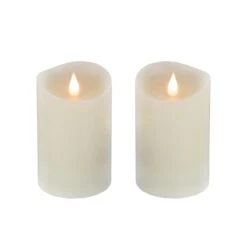 National Tree Company 2x5 HGTV Home Collection Flameless Heritage Pillar Candle Pair, Ivory