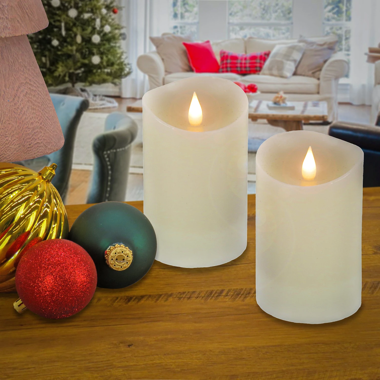 National Tree Company 2x5 HGTV Home Collection Flameless Heritage Pillar Candle Pair, Ivory 4 National Tree Company 2x5 HGTV Home Collection Flameless Heritage Pillar Candle Pair, Ivory - Image 2