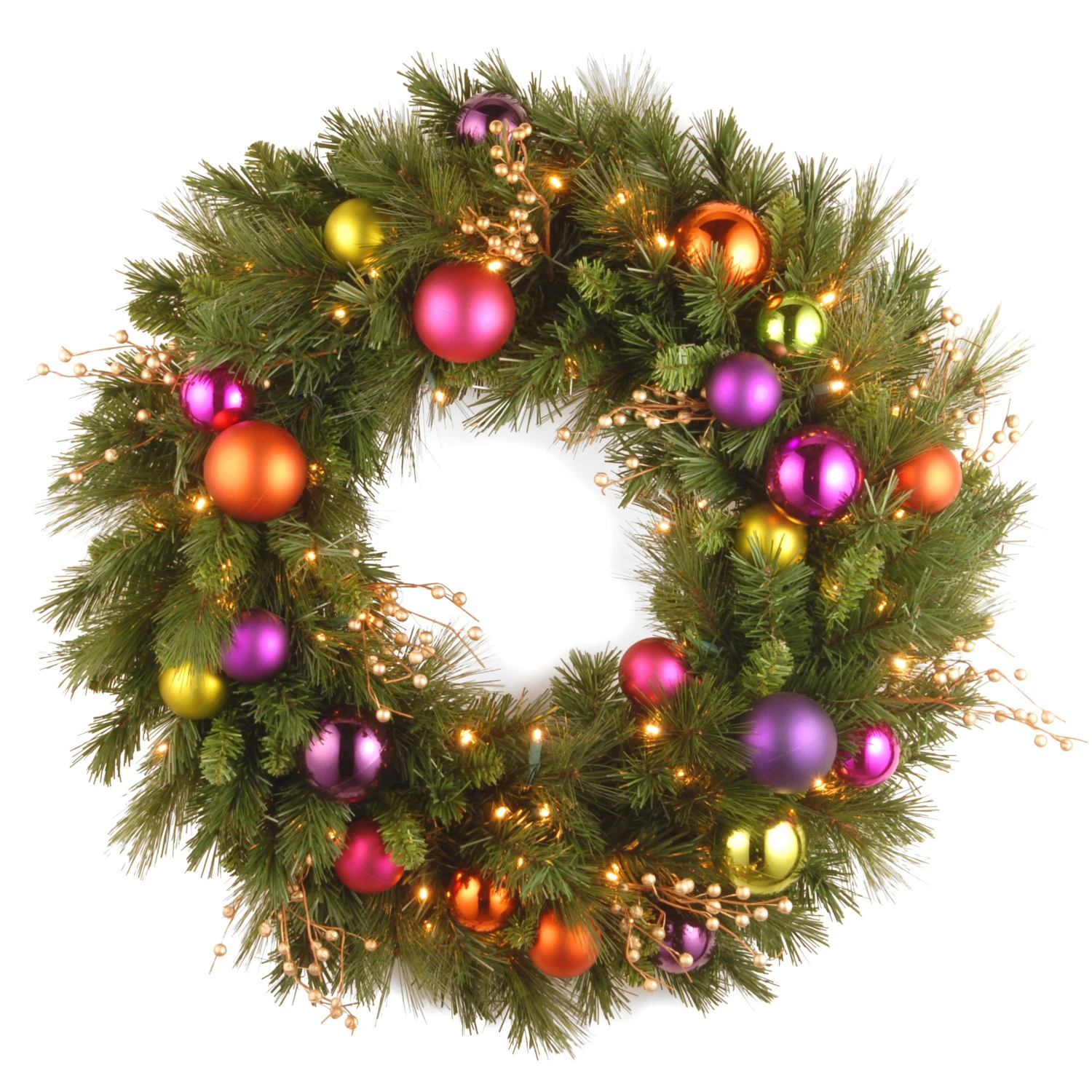 National Tree Company Pre-Lit Artificial Christmas Wreath, Green, Kaleidoscope, White Lights, Decorated With Berry Clusters, Ball Ornaments, Christmas Collection, 30 Inches 3 National Tree Company Pre-Lit Artificial Christmas Wreath, Green, Kaleidoscope, White Lights, Decorated With Berry Clusters, Ball Ornaments, Christmas Collection, 30 Inches