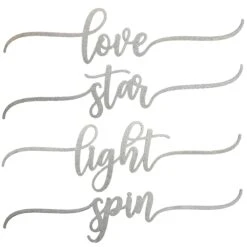 National Tree Company 4-Piece Hannukah Place Setting Message Decor, Curly Script Writing In Silver, 10 In