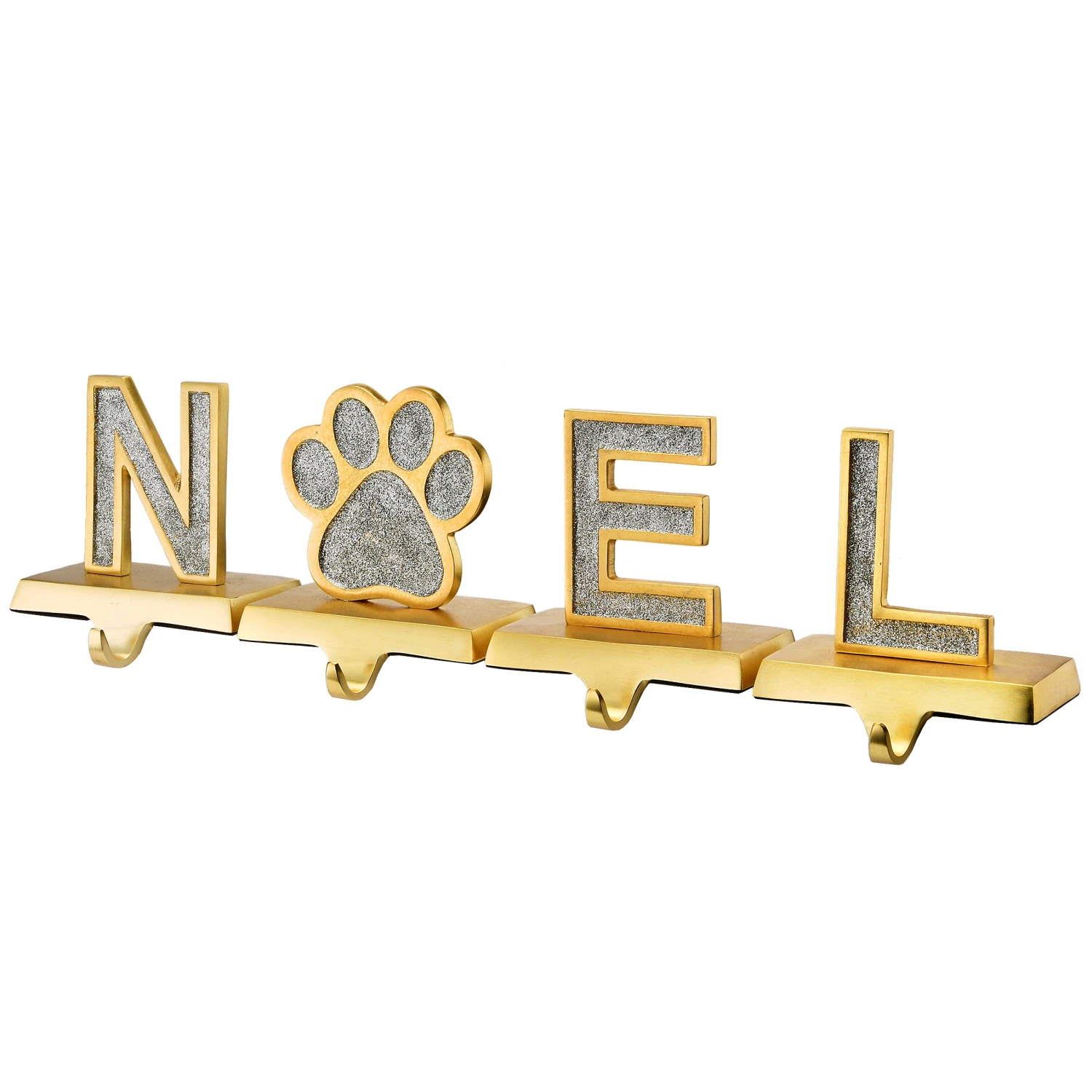 National Tree Company Silver Sparkle NOEL Christmas Stocking Holders, Silver And Gold With Paw Print, 4 Pieces, 5 In 3 National Tree Company Silver Sparkle NOEL Christmas Stocking Holders, Silver And Gold With Paw Print, 4 Pieces, 5 In