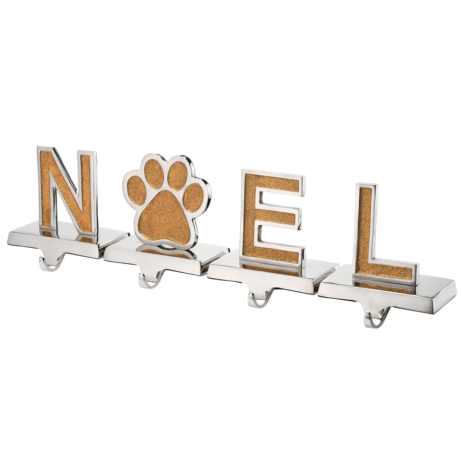 National Tree Company Gold Sparkle NOEL Christmas Stocking Holders, Gold And Silver With Paw Print, 4 Pieces, 5 In 3 National Tree Company Gold Sparkle NOEL Christmas Stocking Holders, Gold And Silver With Paw Print, 4 Pieces, 5 In