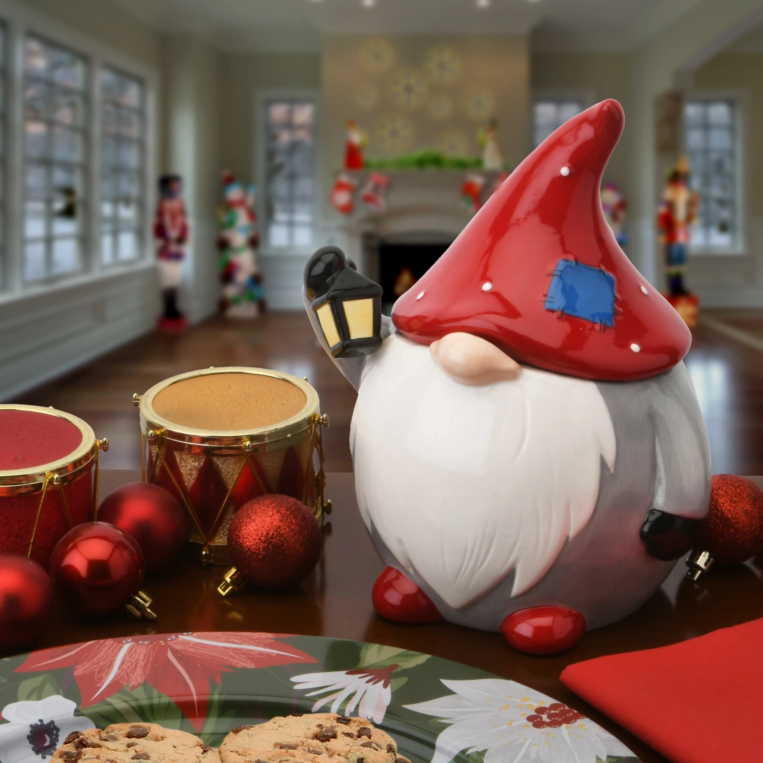 National Tree Company 8" Round Ceramic Winter Gnome 4 National Tree Company 8" Round Ceramic Winter Gnome - Image 2