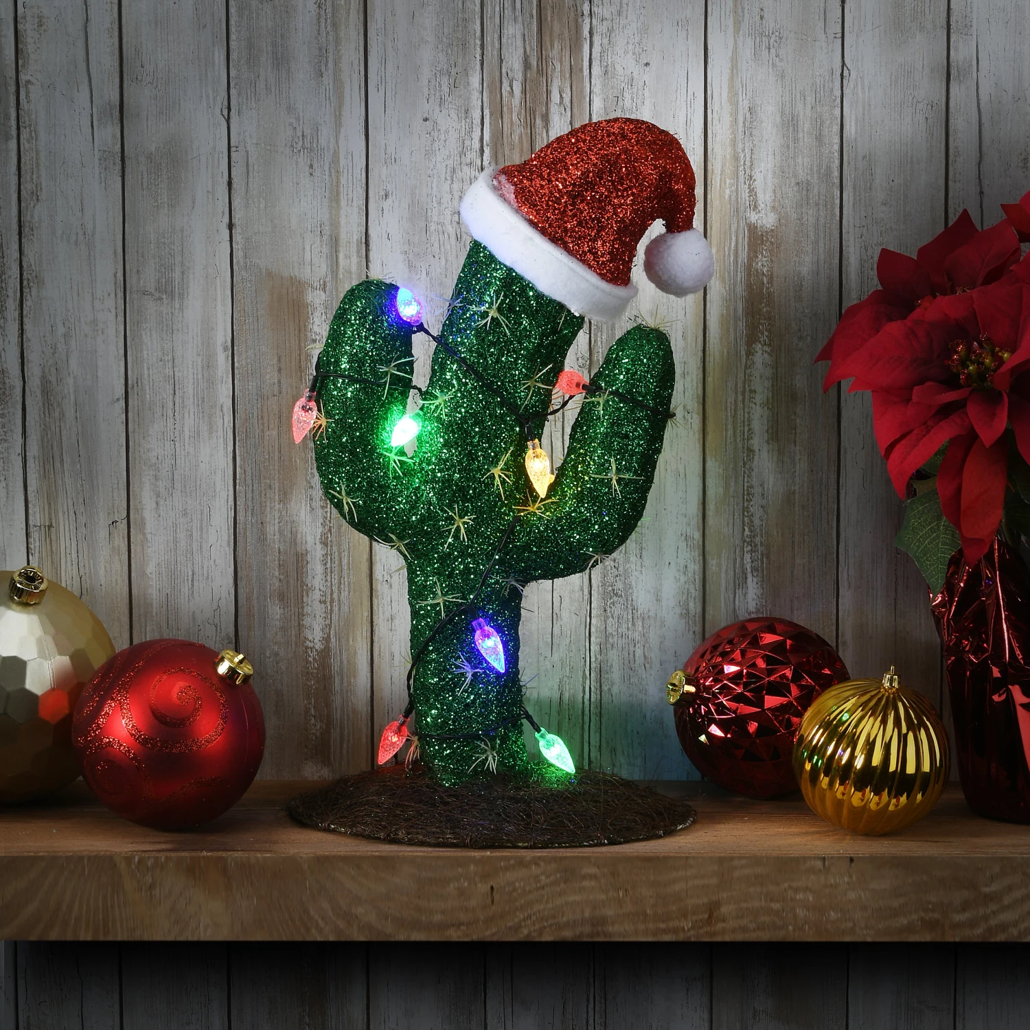 National Tree Company 18" Pre-Lit Green Christmas Cactus 4 National Tree Company 18" Pre-Lit Green Christmas Cactus - Image 2