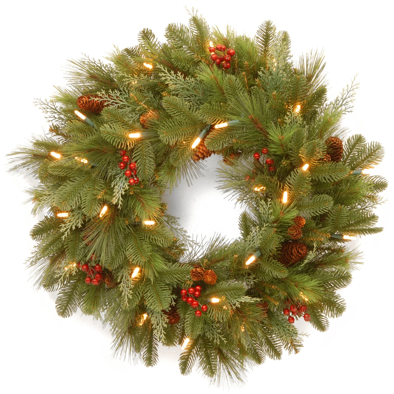 National Tree Company Pre-Lit Artificial Christmas Wreath, Green, Noelle, White Lights, Decorated With Pine Cones, Berry Clusters, Christmas Collection, 24 Inches 3 National Tree Company Pre-Lit Artificial Christmas Wreath, Green, Noelle, White Lights, Decorated With Pine Cones, Berry Clusters, Christmas Collection, 24 Inches