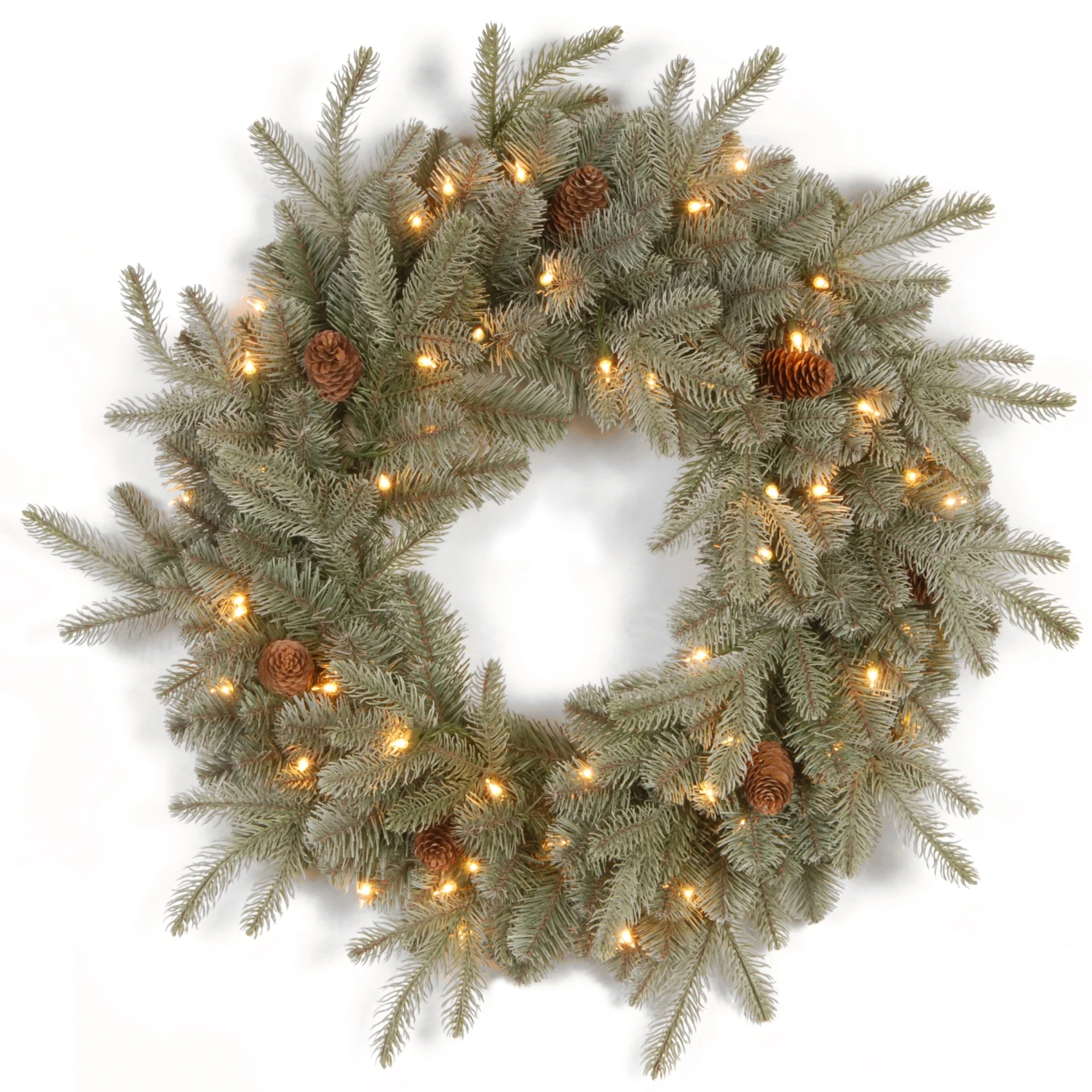 National Tree Company Pre-Lit Artificial 'Feel Real' Christmas Wreath, Green, Frosted Arctic Spruce, White Lights, Decorated With Pine Cones, Christmas Collection, 24 Inches 3 National Tree Company Pre-Lit Artificial 'Feel Real' Christmas Wreath, Green, Frosted Arctic Spruce, White Lights, Decorated With Pine Cones, Christmas Collection, 24 Inches