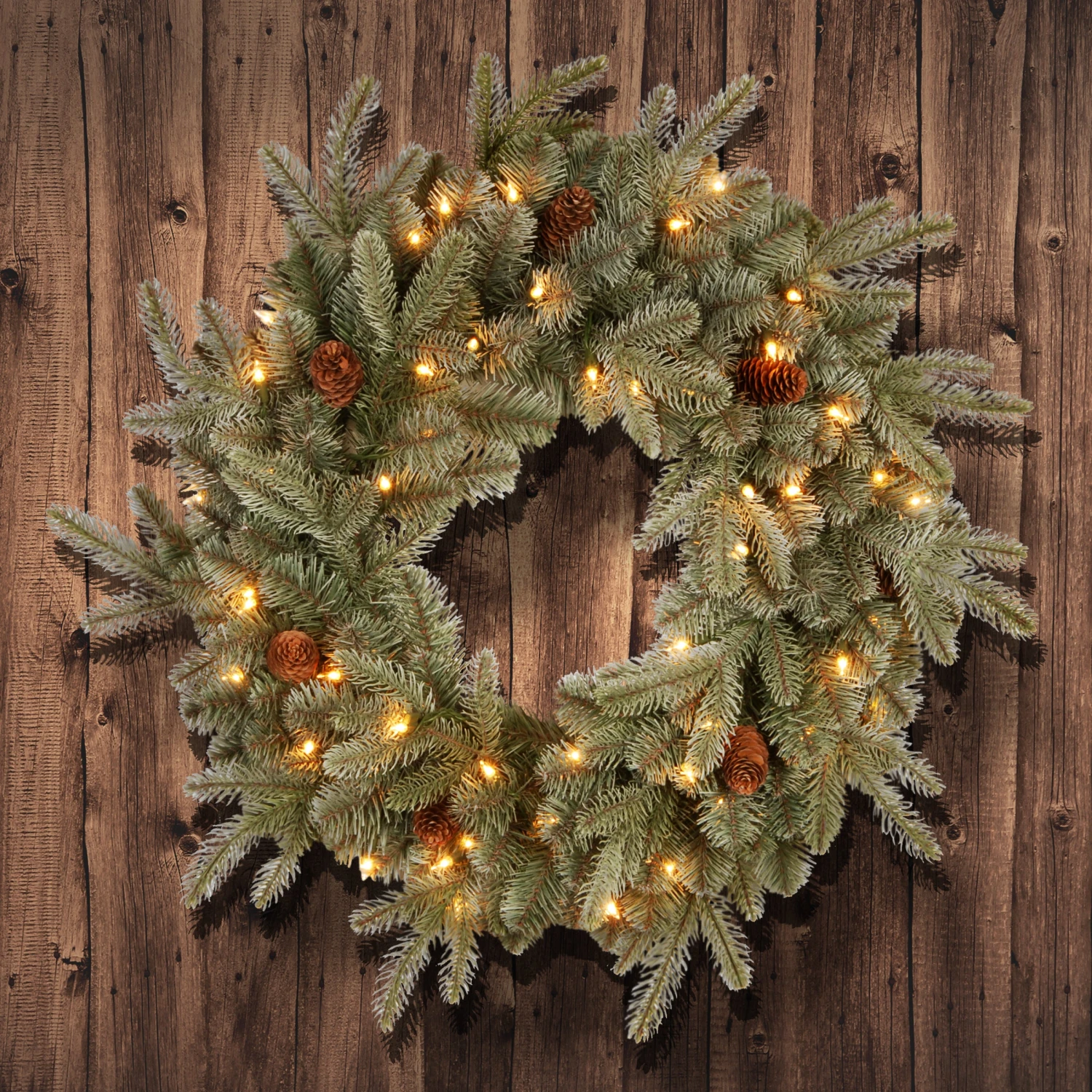 National Tree Company Pre-Lit Artificial 'Feel Real' Christmas Wreath, Green, Frosted Arctic Spruce, White Lights, Decorated With Pine Cones, Christmas Collection, 24 Inches 4 National Tree Company Pre-Lit Artificial 'Feel Real' Christmas Wreath, Green, Frosted Arctic Spruce, White Lights, Decorated With Pine Cones, Christmas Collection, 24 Inches - Image 2