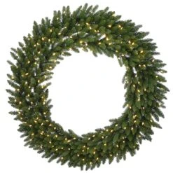 National Tree Company Pre-Lit Artificial Christmas Wreath, Green, Grande Fir, White Lights, Christmas Collection, 48 Inches
