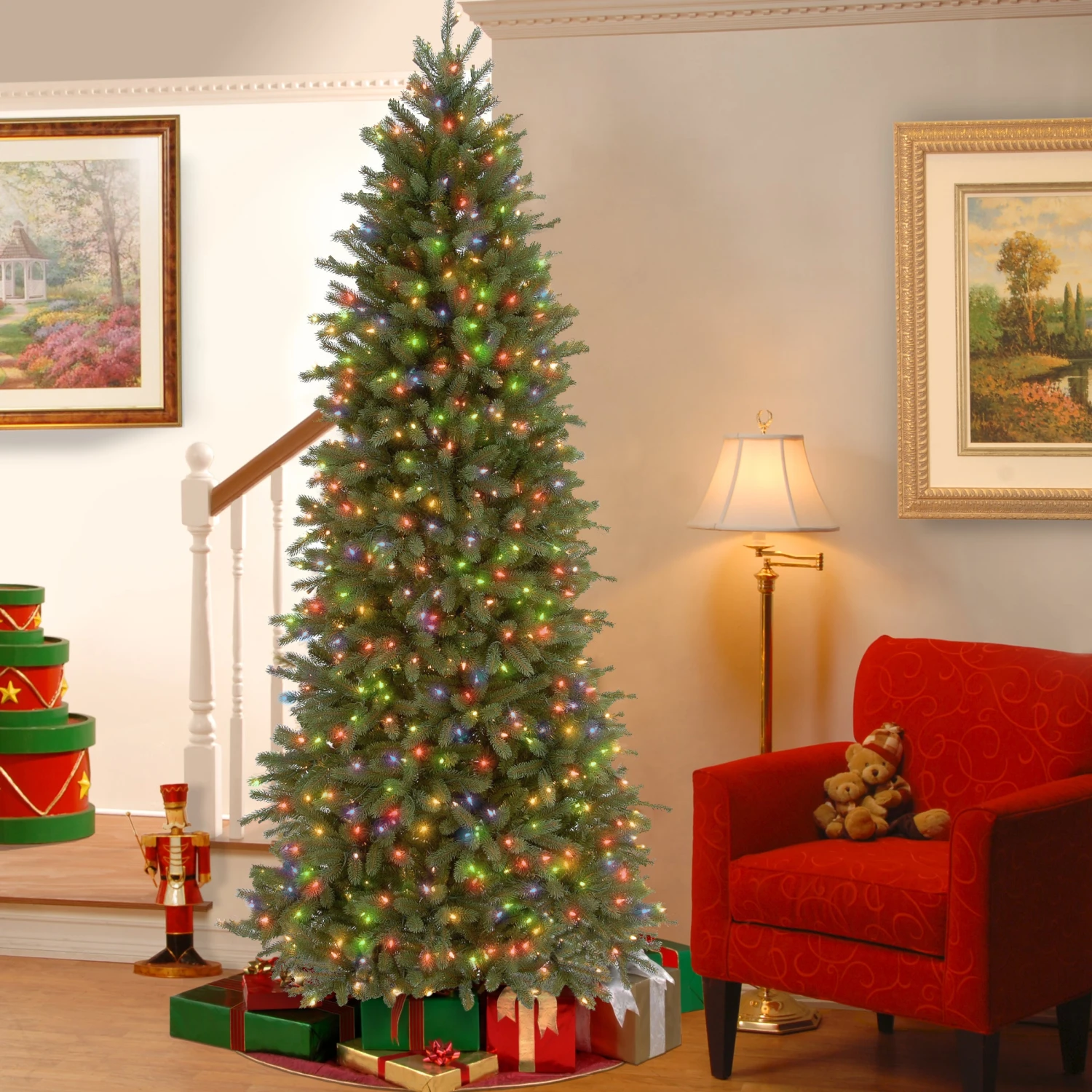 National Tree Company Pre-Lit Slim Artificial Christmas Tree, Green, Jersey Fraser Fir, Multi-Color Lights, Includes Stand, 6.5 Feet 4 National Tree Company Pre-Lit Slim Artificial Christmas Tree, Green, Jersey Fraser Fir, Multi-Color Lights, Includes Stand, 6.5 Feet - Image 2