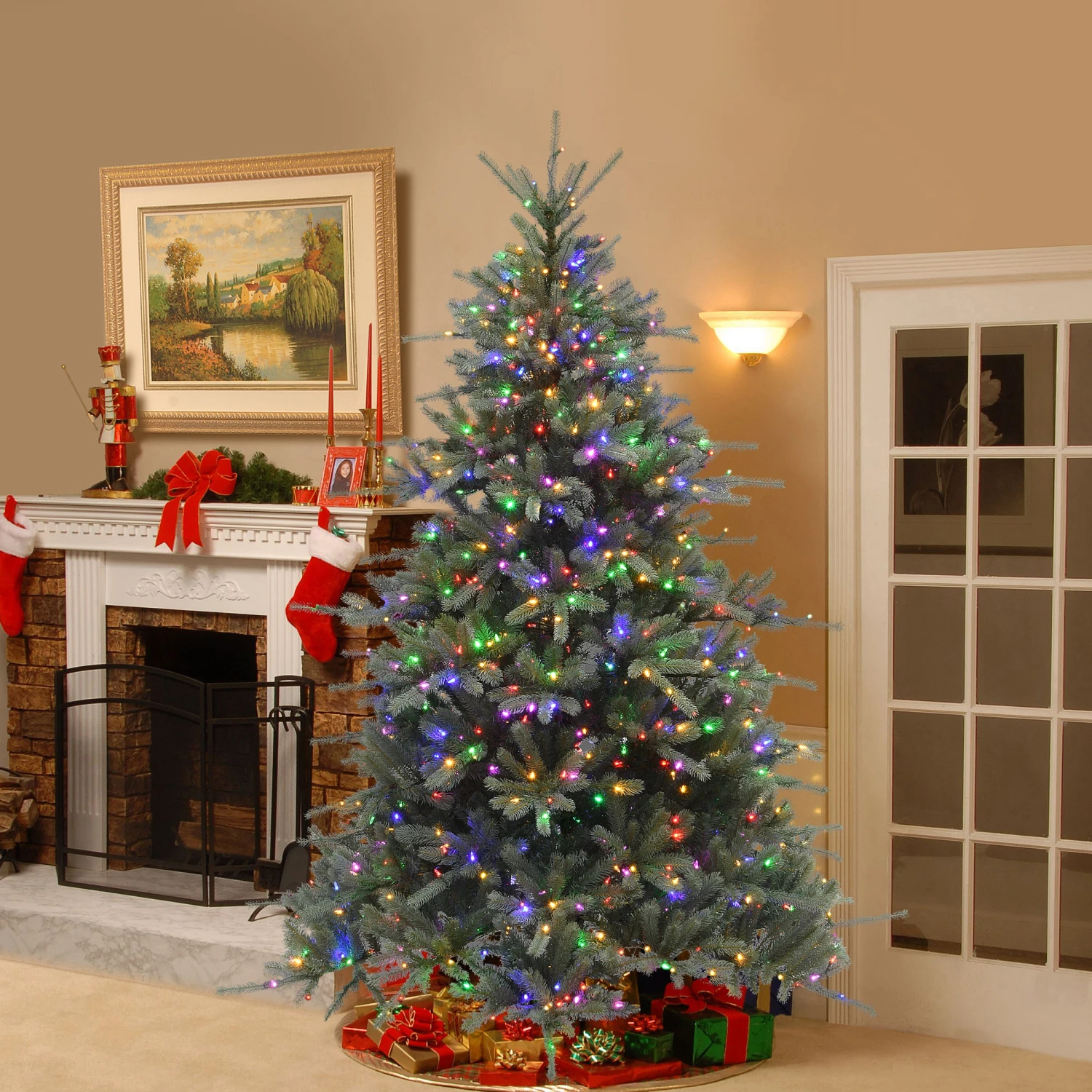 National Tree Company Pre-Lit 'Feel Real' Artificial Christmas Tree, Ponderosa Fir, Blue, Dual Color LED Lights, Includes Stand, 7.5 Feet 4 National Tree Company Pre-Lit 'Feel Real' Artificial Christmas Tree, Ponderosa Fir, Blue, Dual Color LED Lights, Includes Stand, 7.5 Feet - Image 2