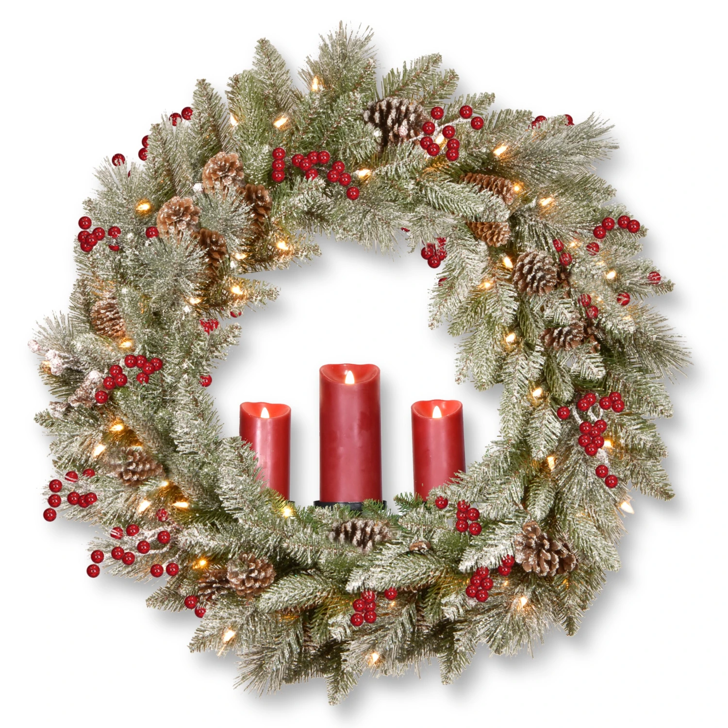 National Tree Company Pre-Lit Artificial 'Feel Real' Christmas Wreath, Green, Bristle Berry Pine, White Lights, Decorated With Berry Clusters, Pine Cones, Candle Holder, Christmas Collection, 36 Inches 3 National Tree Company Pre-Lit Artificial 'Feel Real' Christmas Wreath, Green, Bristle Berry Pine, White Lights, Decorated With Berry Clusters, Pine Cones, Candle Holder, Christmas Collection, 36 Inches