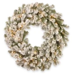 National Tree Company, Pre-Lit Artificial Christmas Wreath, Snowy Sheffield Spruce With Twinkly LED Lights, Plug In, 30 In