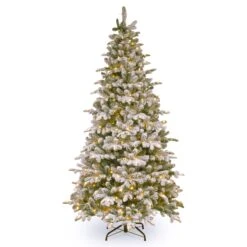 National Tree Company Pre-Lit 'Feel Real' Artificial Christmas Tree, Everest Fir, Green, White Lights, Includes Stand, 6.5 Feet
