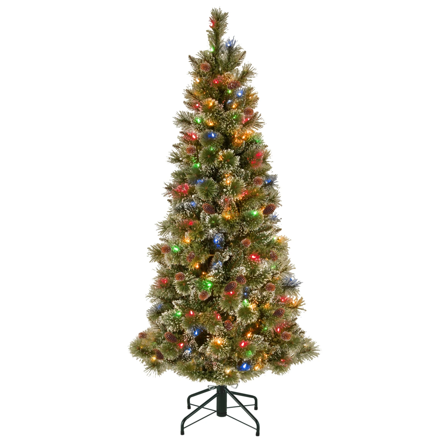 National Tree Company Pre-Lit Artificial Slim Christmas Tree, Glittering Pine, Green, Multicolor Lights, Decorated With Pine Cones, Ball Ornaments, Includes Stand, 5 Feet 3 National Tree Company Pre-Lit Artificial Slim Christmas Tree, Glittering Pine, Green, Multicolor Lights, Decorated With Pine Cones, Ball Ornaments, Includes Stand, 5 Feet