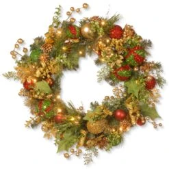 National Tree Company 30" Decorated Christmas Wreath With Battery Operated LED Lights