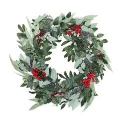 National Tree Company Artificial Christmas Leafy Eucalyptus And Berry Wreath, Decorated With Flower Buds And Berry Clusters, Rustic, 24 In
