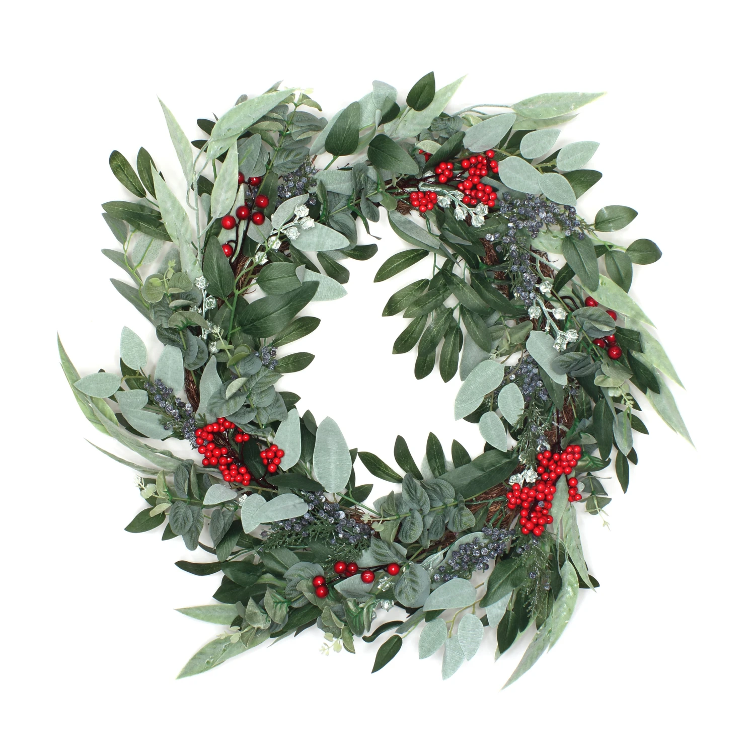 National Tree Company Artificial Christmas Leafy Eucalyptus And Berry Wreath, Decorated With Flower Buds And Berry Clusters, Rustic, 24 In 3 National Tree Company Artificial Christmas Leafy Eucalyptus And Berry Wreath, Decorated With Flower Buds And Berry Clusters, Rustic, 24 In