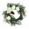 National Tree Company Artificial Mixed Greens And White Flowers Christmas Wreath, Decorated With Roses, Magnolia Flower Blooms, Pinecones, 26 In -National Tree Company RAC FW061107A