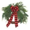 National Tree Company Artificial Mixed Pine And Bow Christmas Wreath, Evergreen Branch Tips And Leafy Greens Decorated With Petite Pinecones, Red & Black Plaid Bow, 22 In -National Tree Company RAC HW060925A